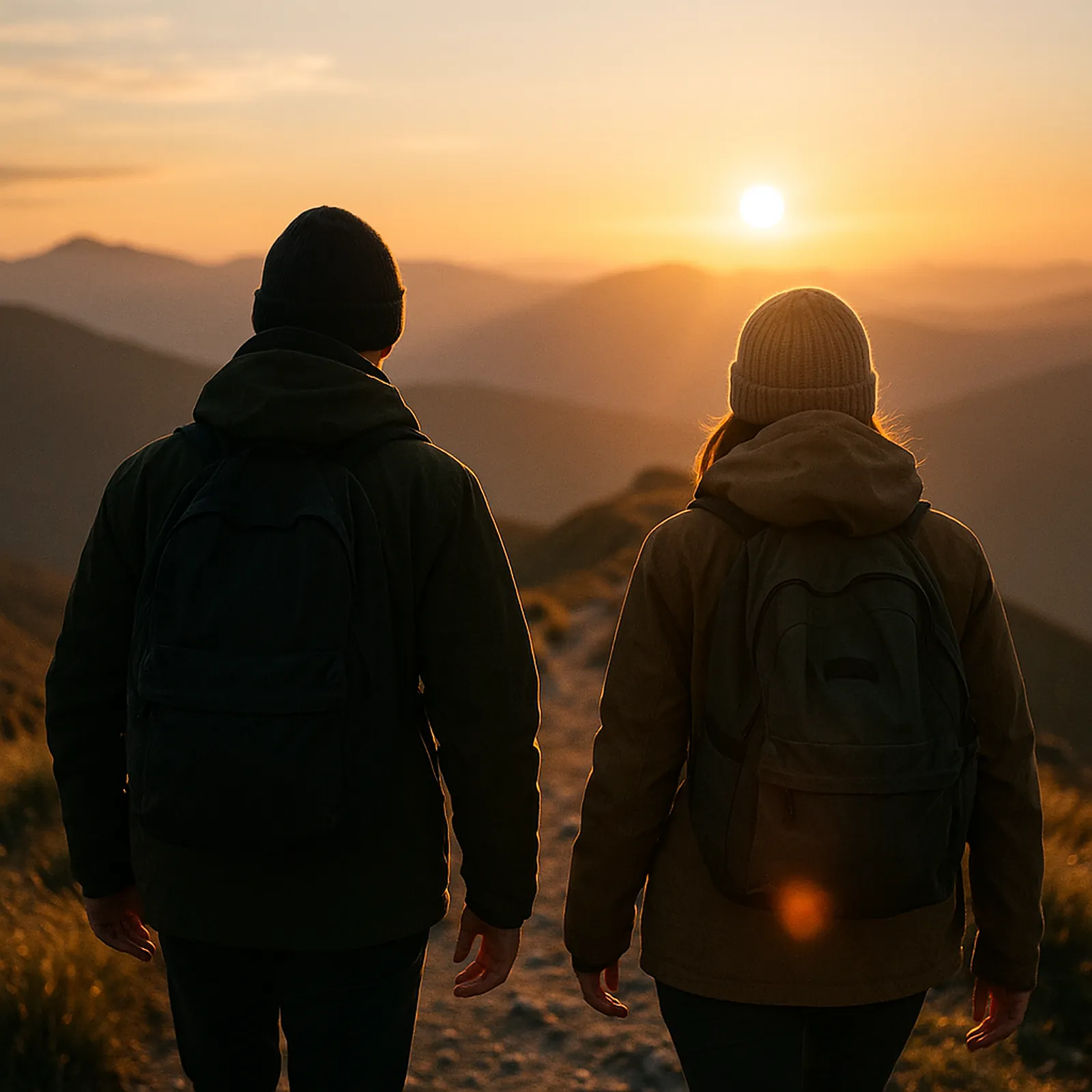People walking a sunlit path together